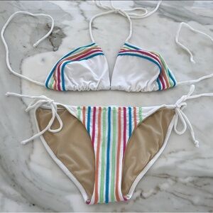 COSABELLA MARE WHITE RAINBOW BIKINI BOTTOM SIZE S TOP SIZE L
